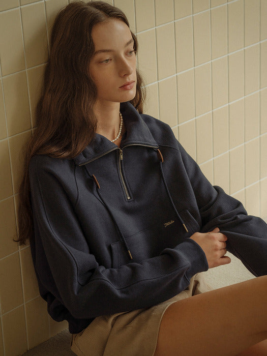 [TILLIDIE] Leather stopper point high-neck MTM(Navy)