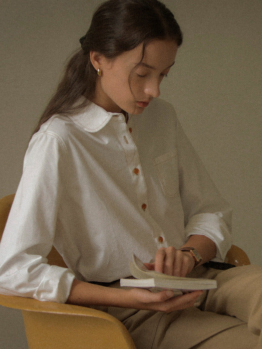 [TILLIDIE] Stitch round collar pocket shirt_Cream
