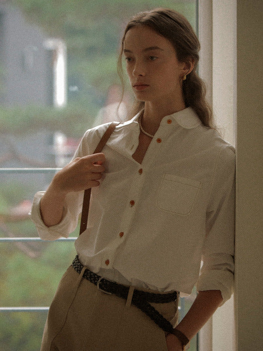 [TILLIDIE] Stitch round collar pocket shirt_Cream