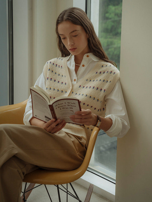 [TILLIDIE] Stitch round collar pocket shirt_Cream