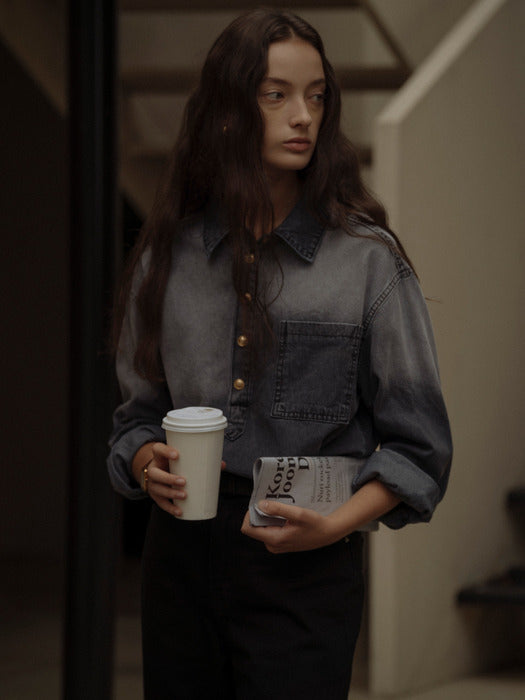 [TILLIDIE] Anorak washing denim collar shirt(Black)