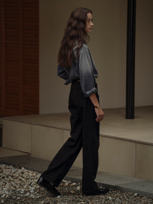 [TILLIDIE] Anorak washing denim collar shirt(Black)