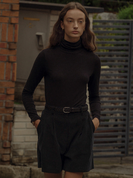 [TILLIDIE] Tencel wool blended sheer turtle neck(Black)
