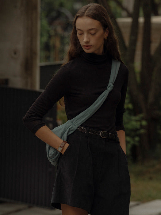 [TILLIDIE] Tencel wool blended sheer turtle neck(Black)