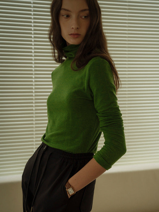 [TILLIDIE] Tencel wool blended sheer turtle neck(Green)