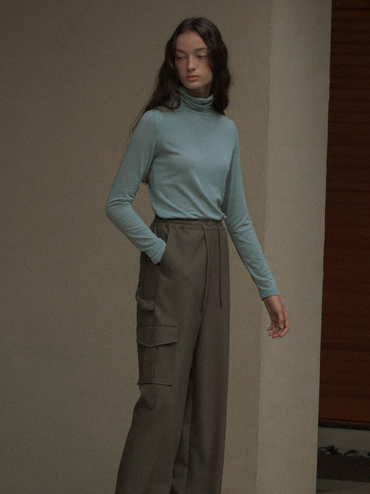 [TILLIDIE] Tencel wool blended sheer turtle neck(Skyblue)