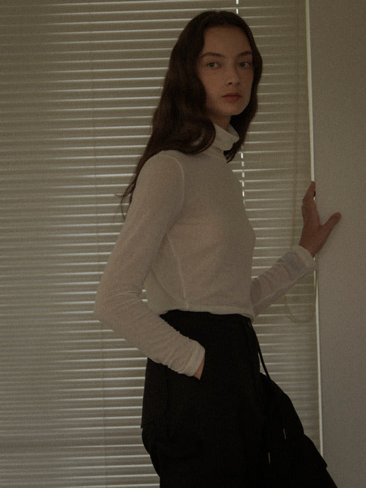 Tillidie Tencel wool blended sheer turtle neck(Ivory)