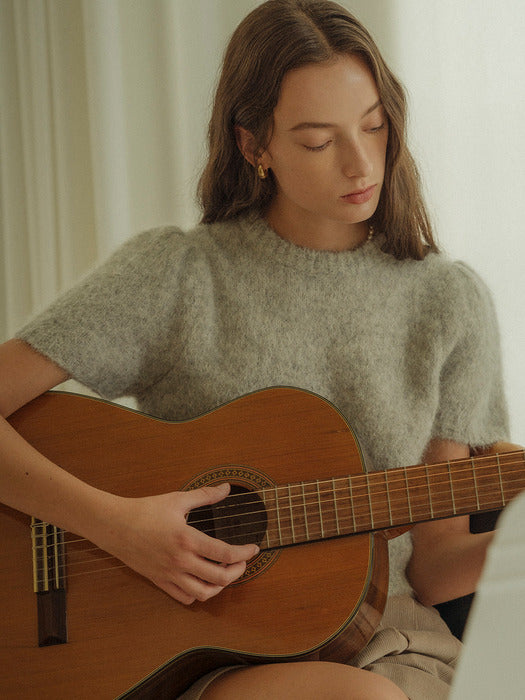 [TILLIDIE] Alpaca shirring round neck knit_Light gray