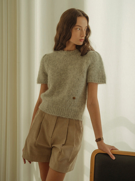 [TILLIDIE] Alpaca shirring round neck knit_Light gray