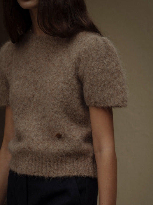 Tillidie Alpaca shirring round neck knit Beige