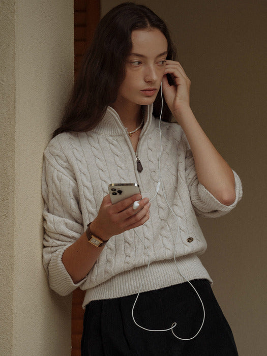 [TILLIDIE] Super fine wool cable knit_Oatmeal