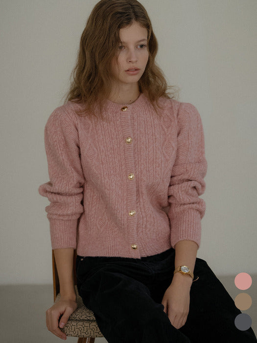 Tillidie Paisley puff cable round-neck cardigan