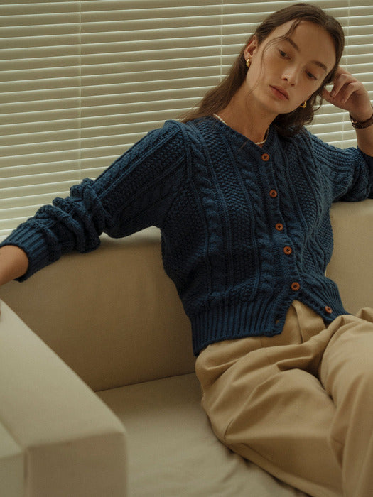 [TILLIDIE] Heritage knit cardigan(Denim)