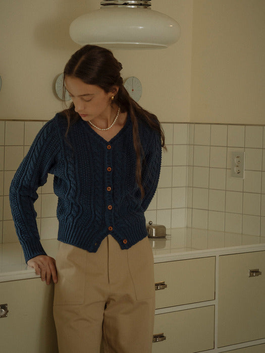 [TILLIDIE] Heritage knit cardigan(Denim)