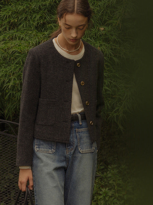 [TILLIDIE] Melange premium wool jacket(Black)