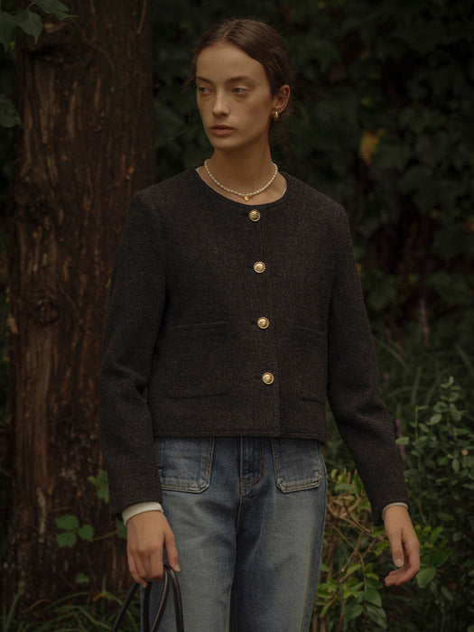 [TILLIDIE] Melange premium wool jacket(Black)