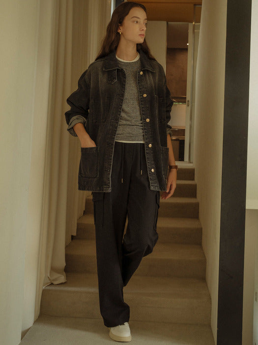 [TILLIDIE] Oversized washing denim trucker jacket_Black