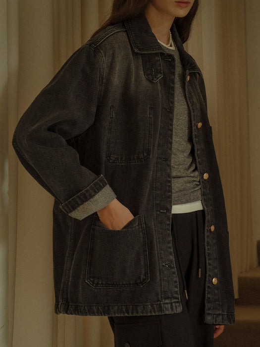 [TILLIDIE] Oversized washing denim trucker jacket_Black