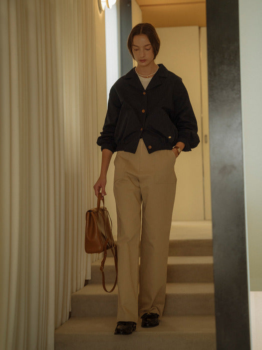 [TILLIDIE] Double collar blouson(Navy)