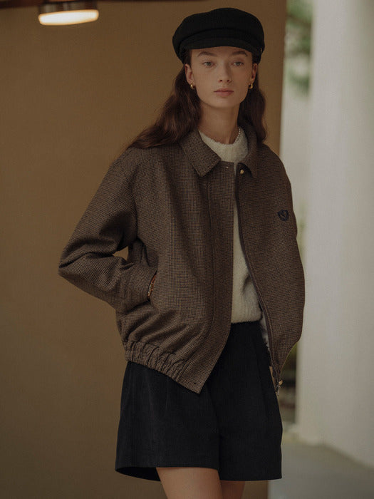 [TILLIDIE] TD embroidery check collar blouson(Brown)