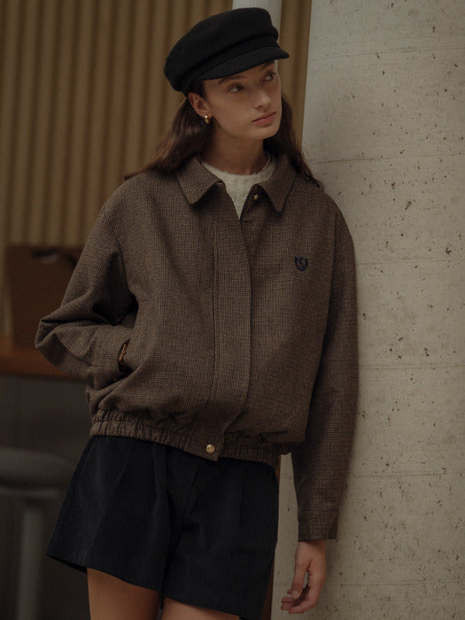 [TILLIDIE] TD embroidery check collar blouson(Brown)