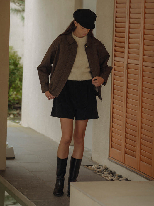 [TILLIDIE] TD embroidery check collar blouson(Brown)