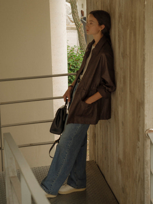 [TILLIDIE] String belt natural leather jacket_Brown