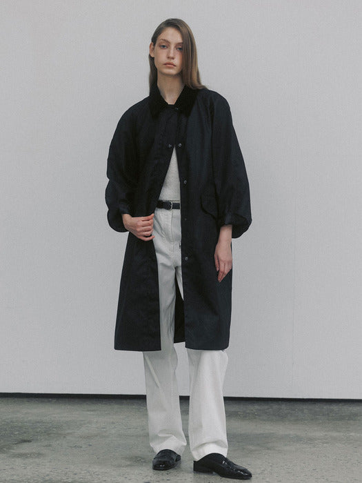 Waxed cotton hooded trench (Black)