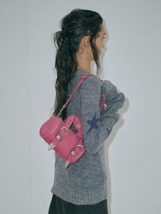 BELTED LOG BAG_fuxia nubuck