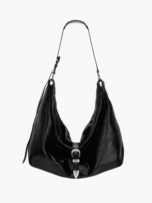 [MARGESHERWOOD] BELTED HOBO_black glossy plain