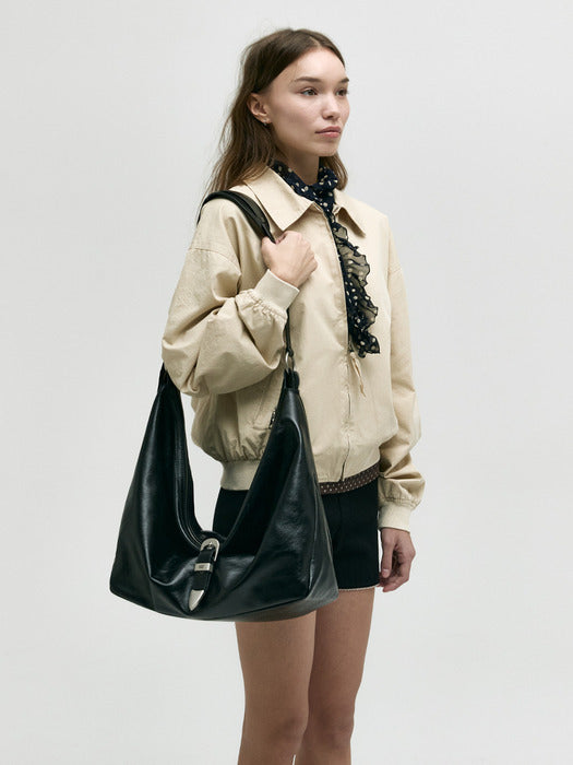 Margesherwood Belted Hobo black glossy plain