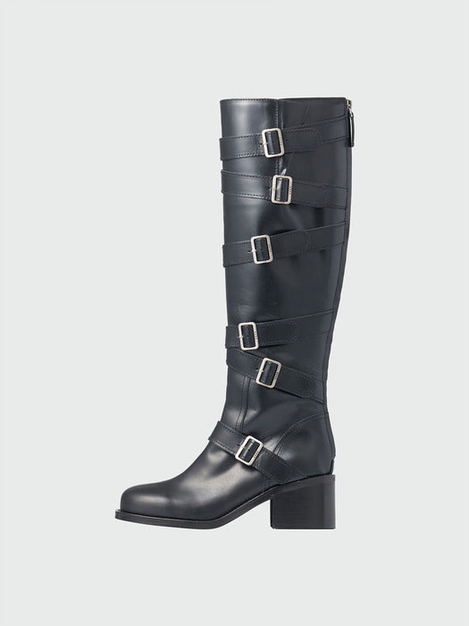 Eenk Xenda Buckle Strap Long Boots - Black