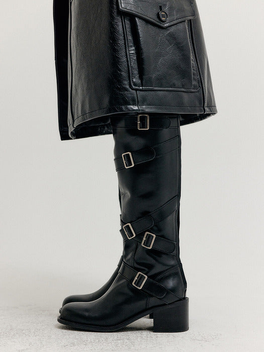 Eenk Xenda Buckle Strap Long Boots - Black