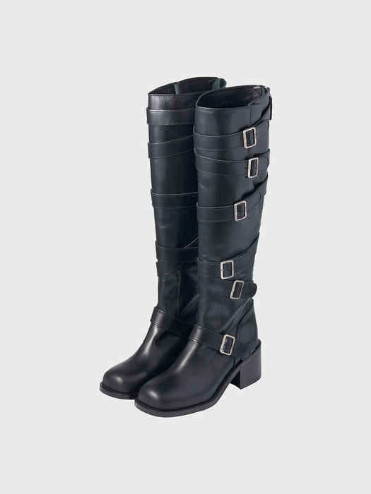 Eenk Xenda Buckle Strap Long Boots - Black