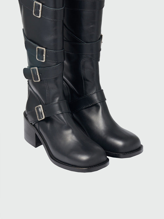 Eenk Xenda Buckle Strap Long Boots - Black