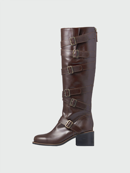 Eenk Xenda Buckle Strap Long Boots - Brown
