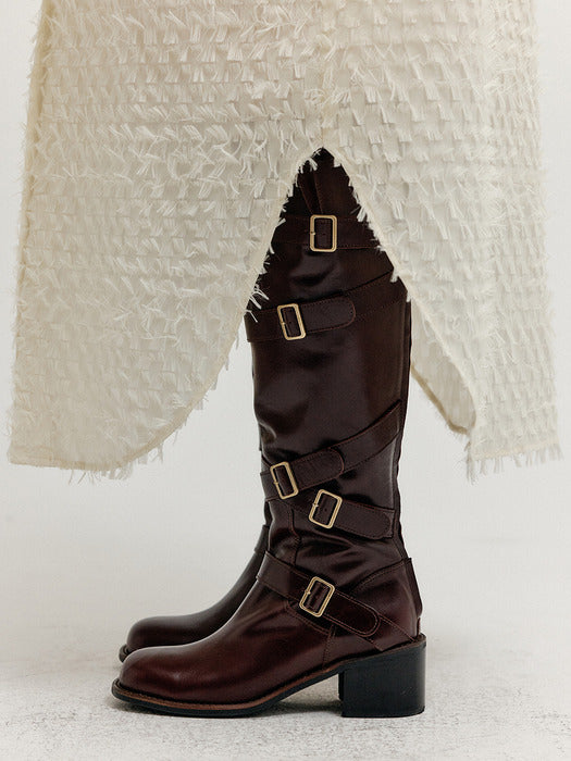 Eenk Xenda Buckle Strap Long Boots - Brown