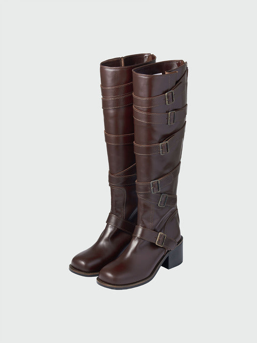 Eenk Xenda Buckle Strap Long Boots - Brown