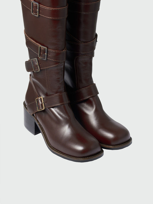 Eenk Xenda Buckle Strap Long Boots - Brown