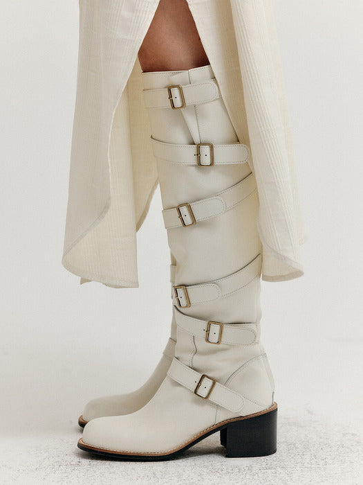 Eenk Xenda Buckle Strap Long Boots - Ivory