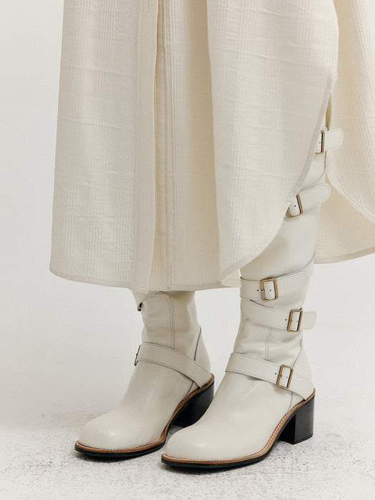 Eenk Xenda Buckle Strap Long Boots - Ivory