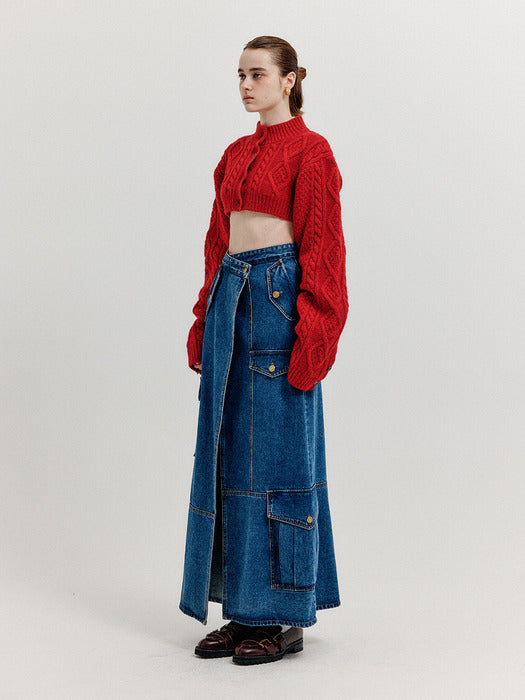 Eenk Xicor Cargo Maxi Denim Wrap Skirt - Blue