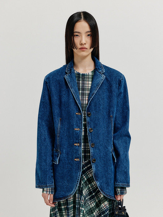 Eenk Xetta Single-Breasted Denim Blazer - Blue