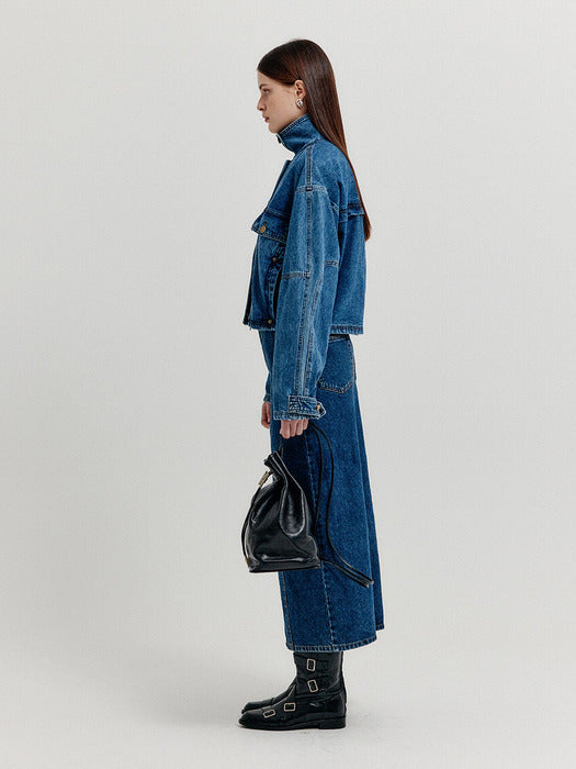 [EENK] Xmen Vintage Bomber Short Denim Jacket - Blue