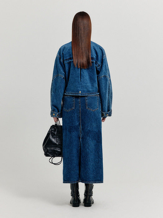 [EENK] Xmen Vintage Bomber Short Denim Jacket - Blue