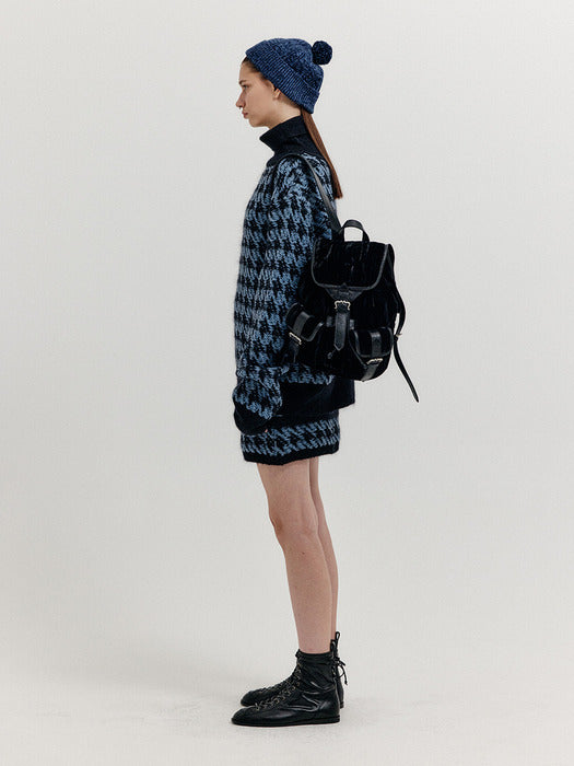 Eenk Xiamond Houndstooth Check Knit Skirt - Blue/Black