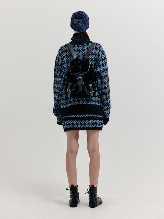 Eenk Xiamond Houndstooth Check Knit Skirt - Blue/Black