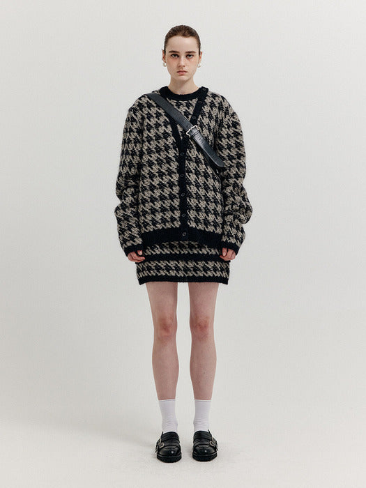 Eenk Xiamond Houndstooth Check Knit Skirt - Black/Ivory