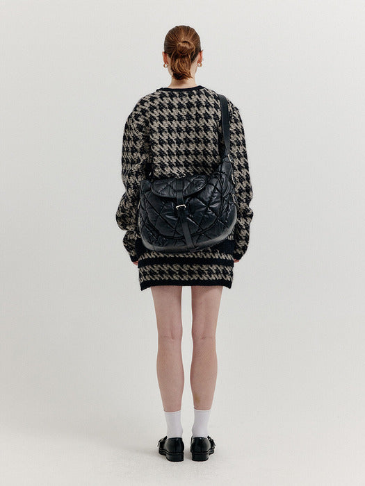 Eenk Xiamond Houndstooth Check Knit Skirt - Black/Ivory