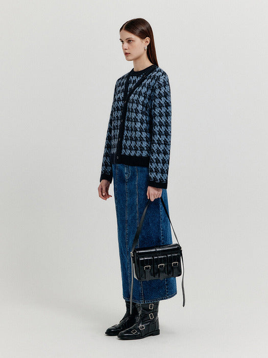 Eenk Xoui Houndstooth Check Knit Cardigan - Blue/Black